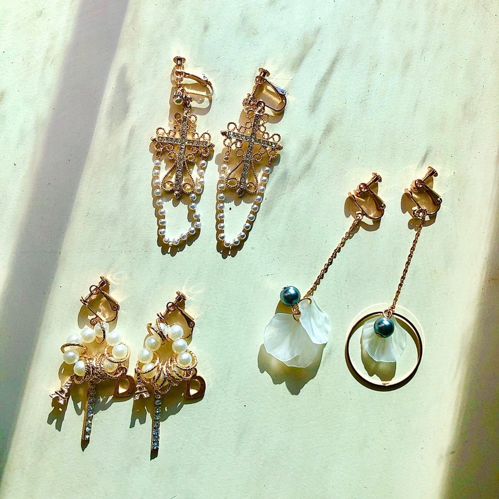 Gold tone clip on earring bundle